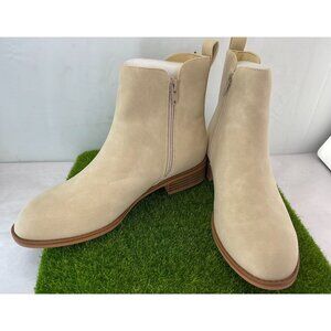 Womens LISYIIZ Beige Ankle Boots Size 6 Nubuck Side Zipper Block Heel